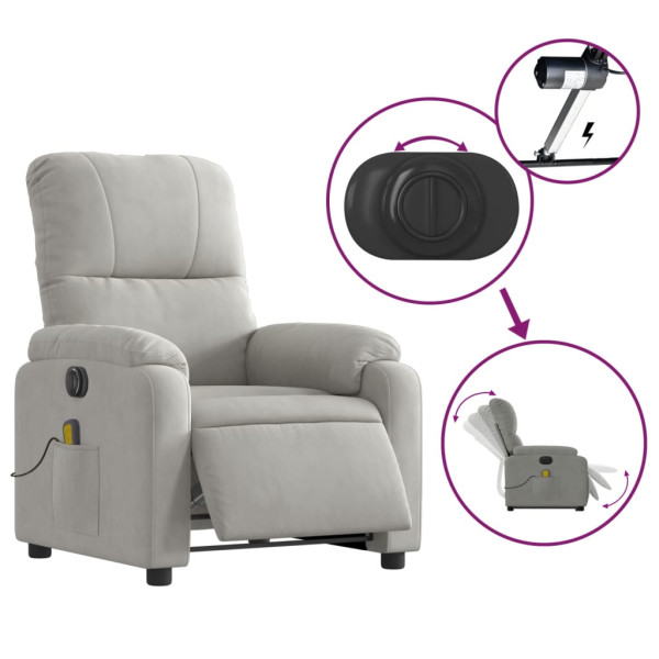 Sillón masaje eléctrico reclinable elevable tela gris claro M 5