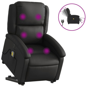 Sillón de masaje elevable eléctrico cuero auténtico negro H