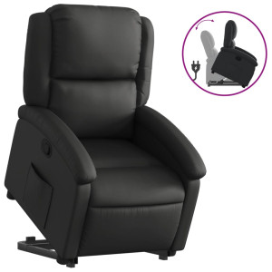 Sillón reclinable elevable cuero auténtico negro H