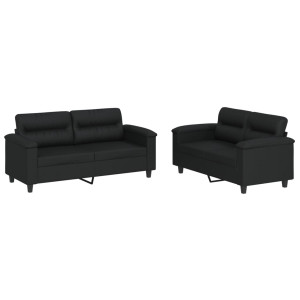 2 pcs conjunto de sofás com almofadões couro artificial preto H