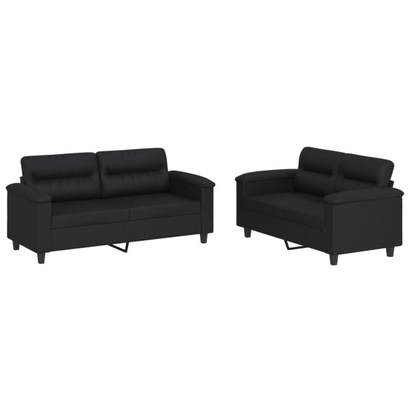 2 pcs conjunto de sofás com almofadões couro artificial preto M 2