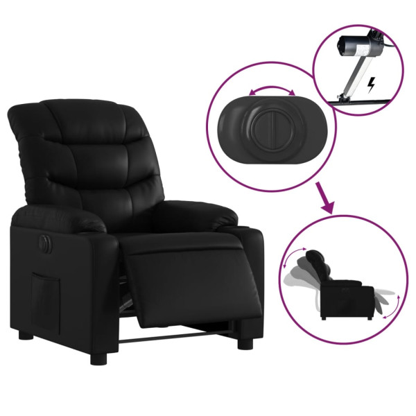 Sillón reclinable eléctrico de cuero sintético negro M 5