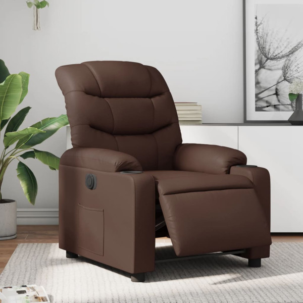 Sillón reclinable eléctrico de cuero sintético marrón D