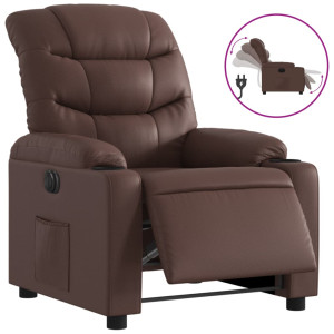 Sillón reclinable eléctrico de cuero sintético marrón H