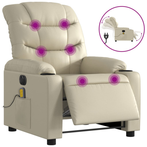 Sillón de masaje reclinable eléctrico cuero sintético crema M 2