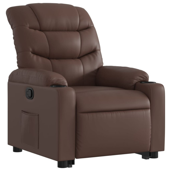 Sillón reclinable elevable cuero sintético marrón M 3