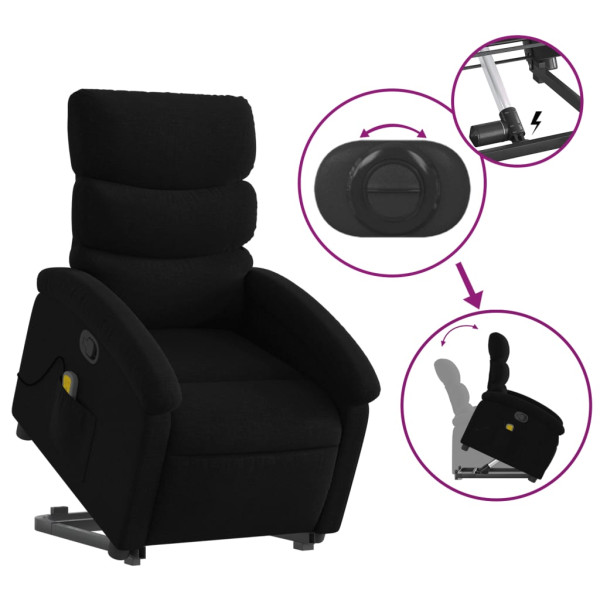Sillón reclinable de masaje elevable tela negro M 5