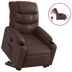 Sillón reclinable elevable eléctrico de cuero sintético marrón H