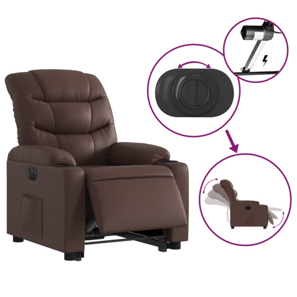 Sillón reclinable elevable eléctrico de cuero sintético marrón M 5