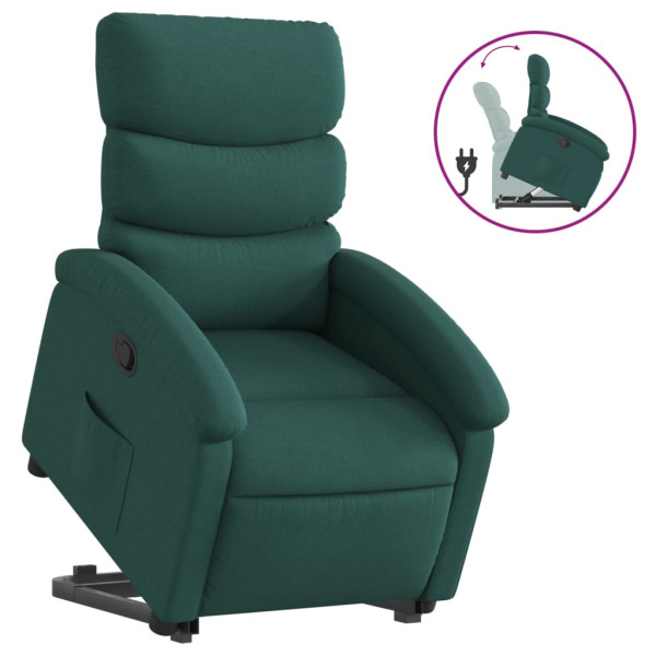 Sillón reclinable elevable tela verde oscuro M 2