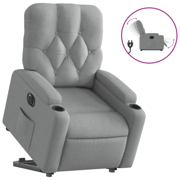 Sillón eléctrico reclinable elevable de tela gris claro M 2