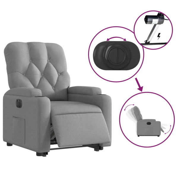 Sillón eléctrico reclinable elevable de tela gris claro M 5
