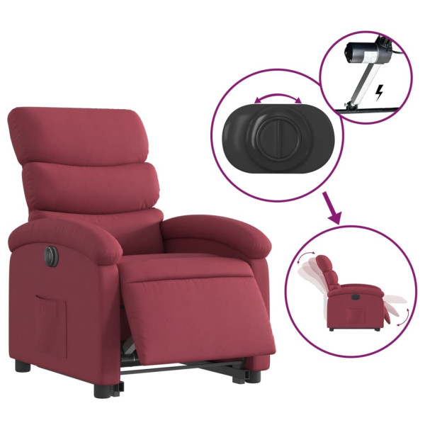 Sillón eléctrico reclinable elevable de tela rojo tinto M 5