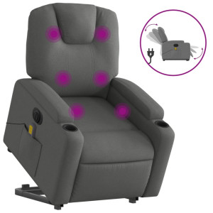 Sillón de masaje eléctrico reclinable elevable tela gris oscuro H