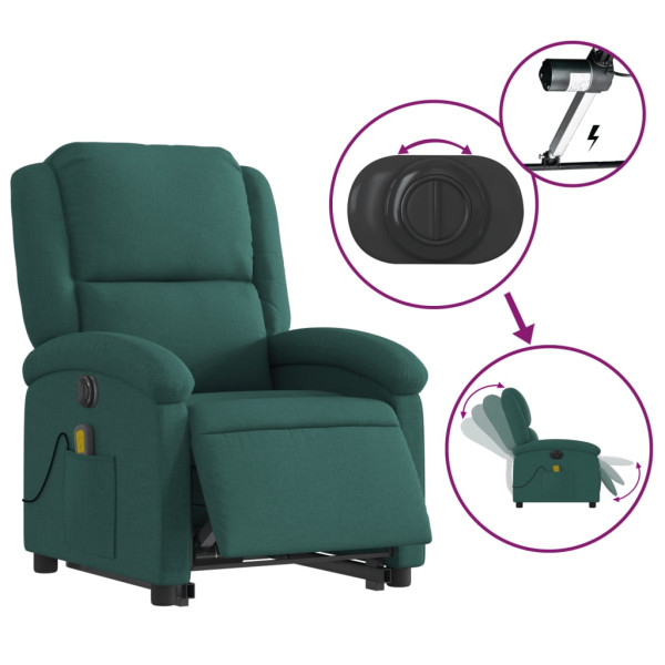 Sillón masaje eléctrico reclinable elevable tela verde oscuro M 5