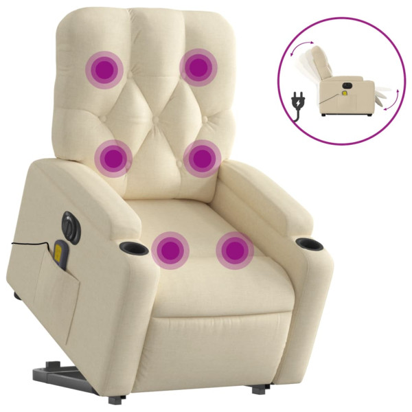 Sillón de masaje eléctrico reclinable elevable tela crema M 2
