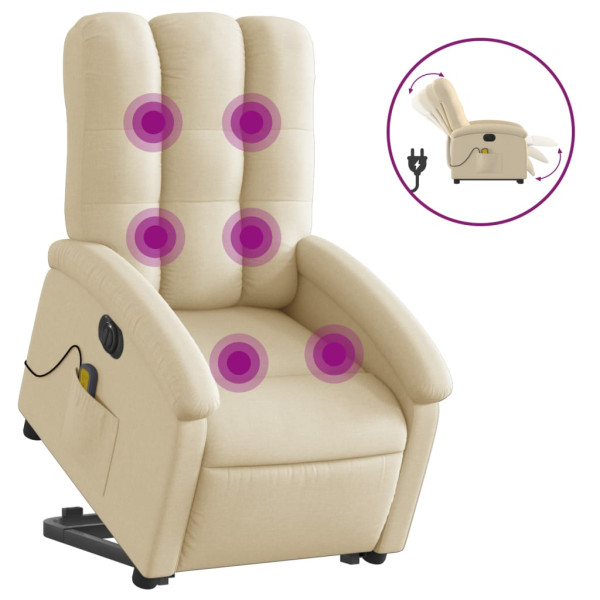 Sillón de masaje eléctrico reclinable elevable tela crema M 2