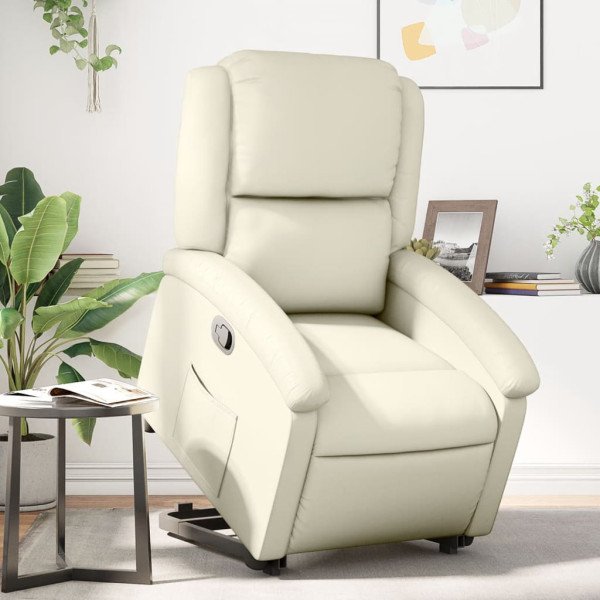 Sillón reclinable elevable cuero artificial color crema D