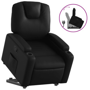 Sillón reclinable elevable cuero artificial negro H