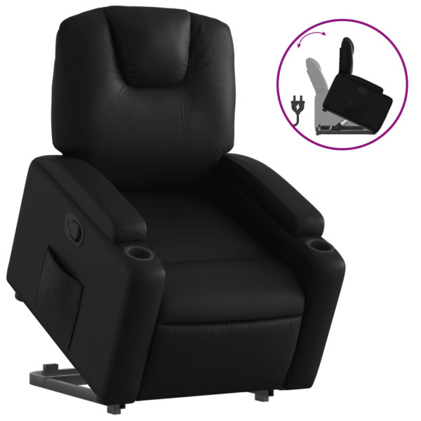 Sillón reclinable elevable cuero artificial negro M 2