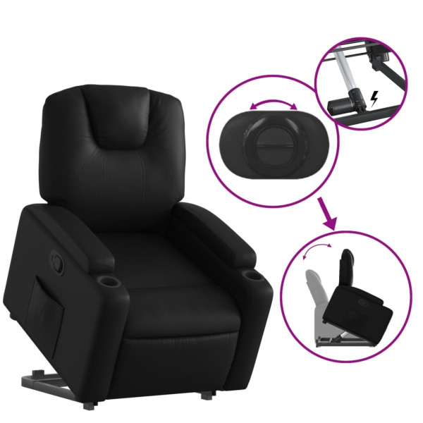 Sillón reclinable elevable cuero artificial negro M 5