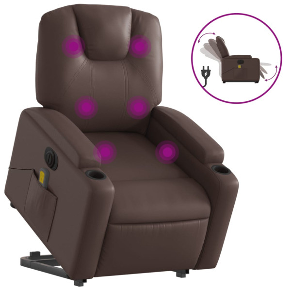 Sillón de masaje elevable eléctrico cuero sintético marrón M 2