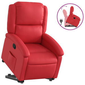 Sillón reclinable elevable cuero artificial rojo H