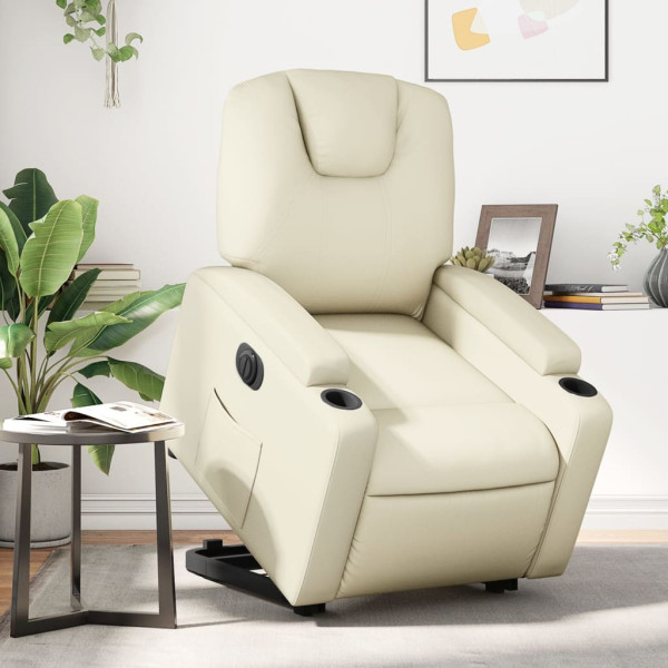 Sillón reclinable elevable eléctrico de cuero sintético crema D