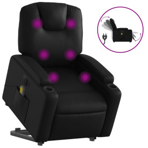 Sillón de masaje elevable eléctrico cuero sintético negro H