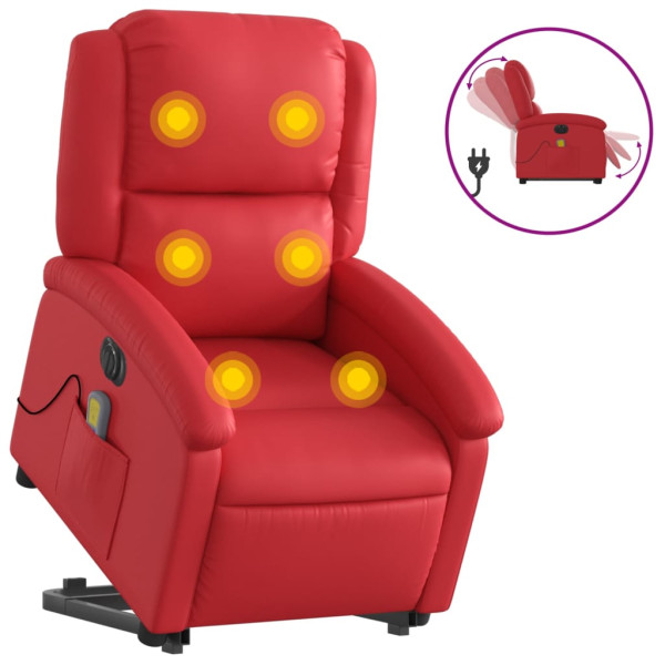 Sillón de majaje elevable eléctrico cuero artificial rojo M 2