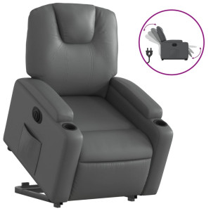 Sillón reclinable elevable eléctrico de cuero sintético gris H