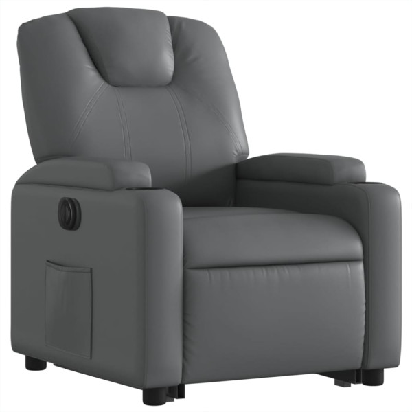 Sillón reclinable elevable eléctrico de cuero sintético gris M 3