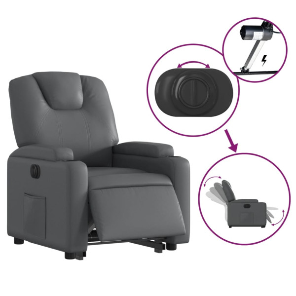 Sillón reclinable elevable eléctrico de cuero sintético gris M 5