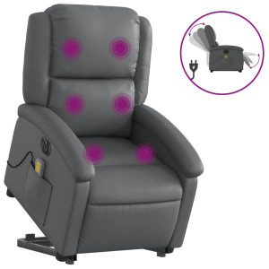 Sillón de masaje elevable eléctrico cuero sintético gris H