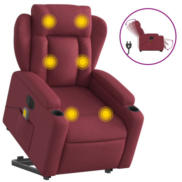 Sillón de masaje elevable eléctrico tela rojo tinto M 2