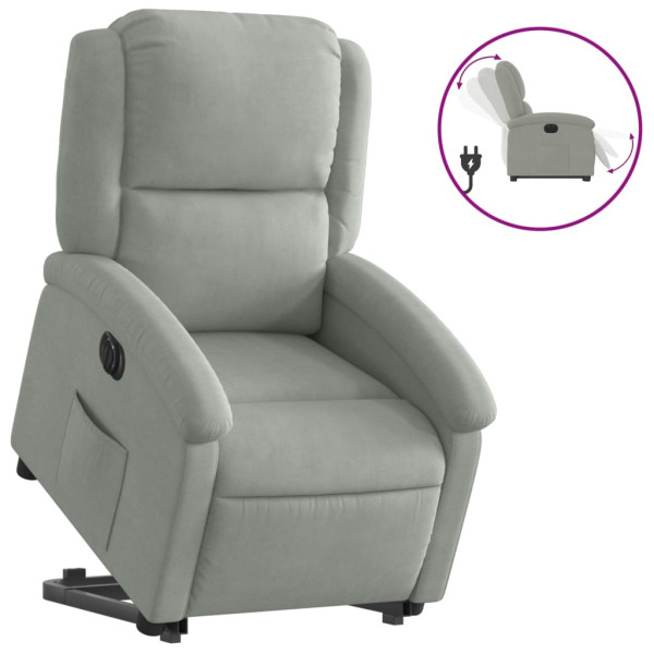 Sillón eléctrico reclinable elevable de terciopelo gris claro M 2