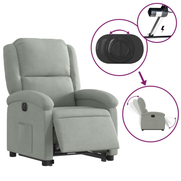Sillón eléctrico reclinable elevable de terciopelo gris claro M 5