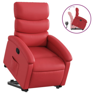 Sillón reclinable elevable cuero artificial rojo H