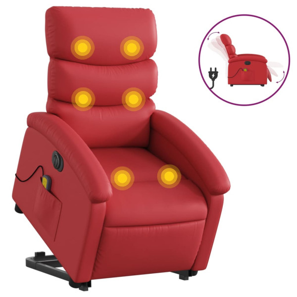 Sillón de majaje elevable eléctrico cuero artificial rojo M 2