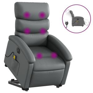 Sillón de masaje elevable eléctrico cuero sintético gris H