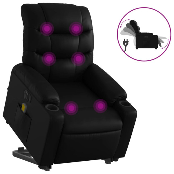 Sillón de masaje elevable eléctrico cuero sintético negro M 2