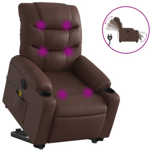 Sillón de masaje elevable eléctrico cuero sintético marrón H