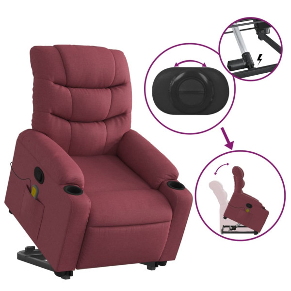 Poltrona de massagens reclin. elevatória tecido vermelho tinto M 5