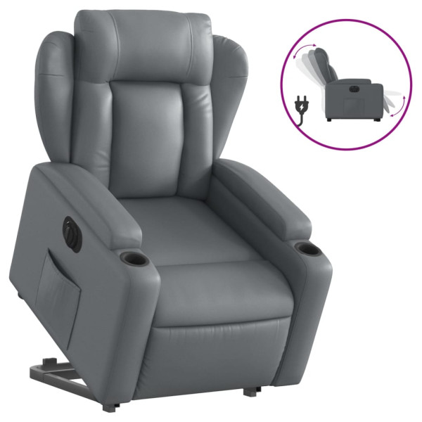 Sillón reclinable elevable eléctrico de cuero sintético gris M 2