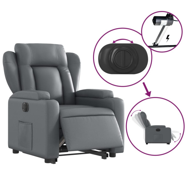 Sillón reclinable elevable eléctrico de cuero sintético gris M 5
