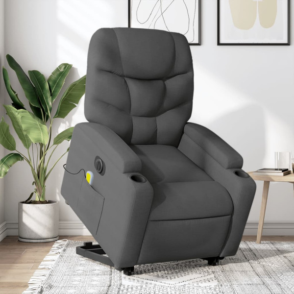 Sillón de masaje eléctrico reclinable elevable tela gris oscuro M 3