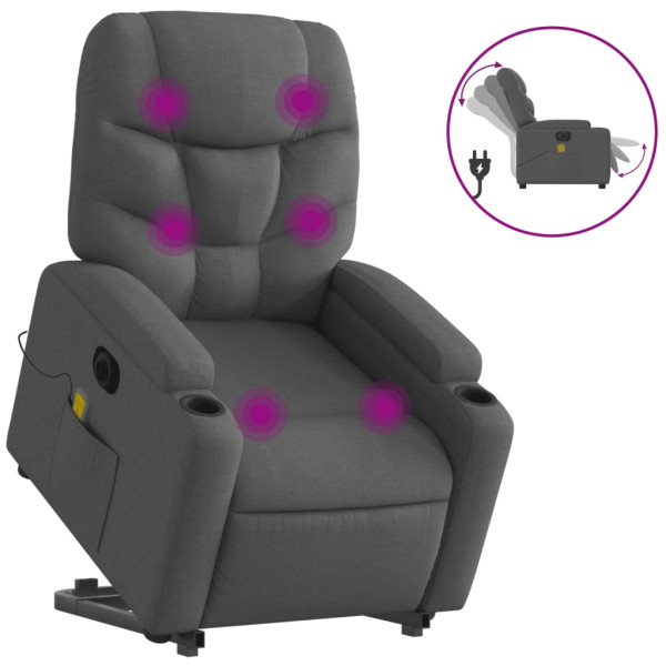 Sillón de masaje eléctrico reclinable elevable tela gris oscuro M 4
