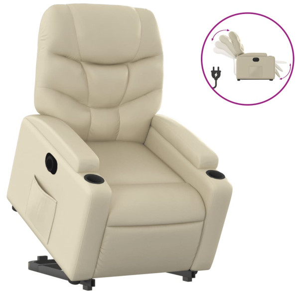 Sillón reclinable elevable eléctrico de cuero sintético crema M 2