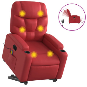 Sillón de majaje elevable eléctrico cuero artificial rojo H