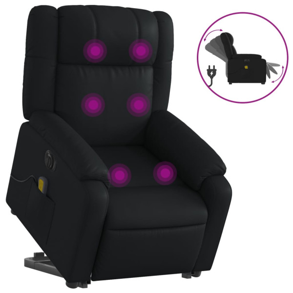 Sillón de masaje elevable eléctrico cuero sintético negro M 2